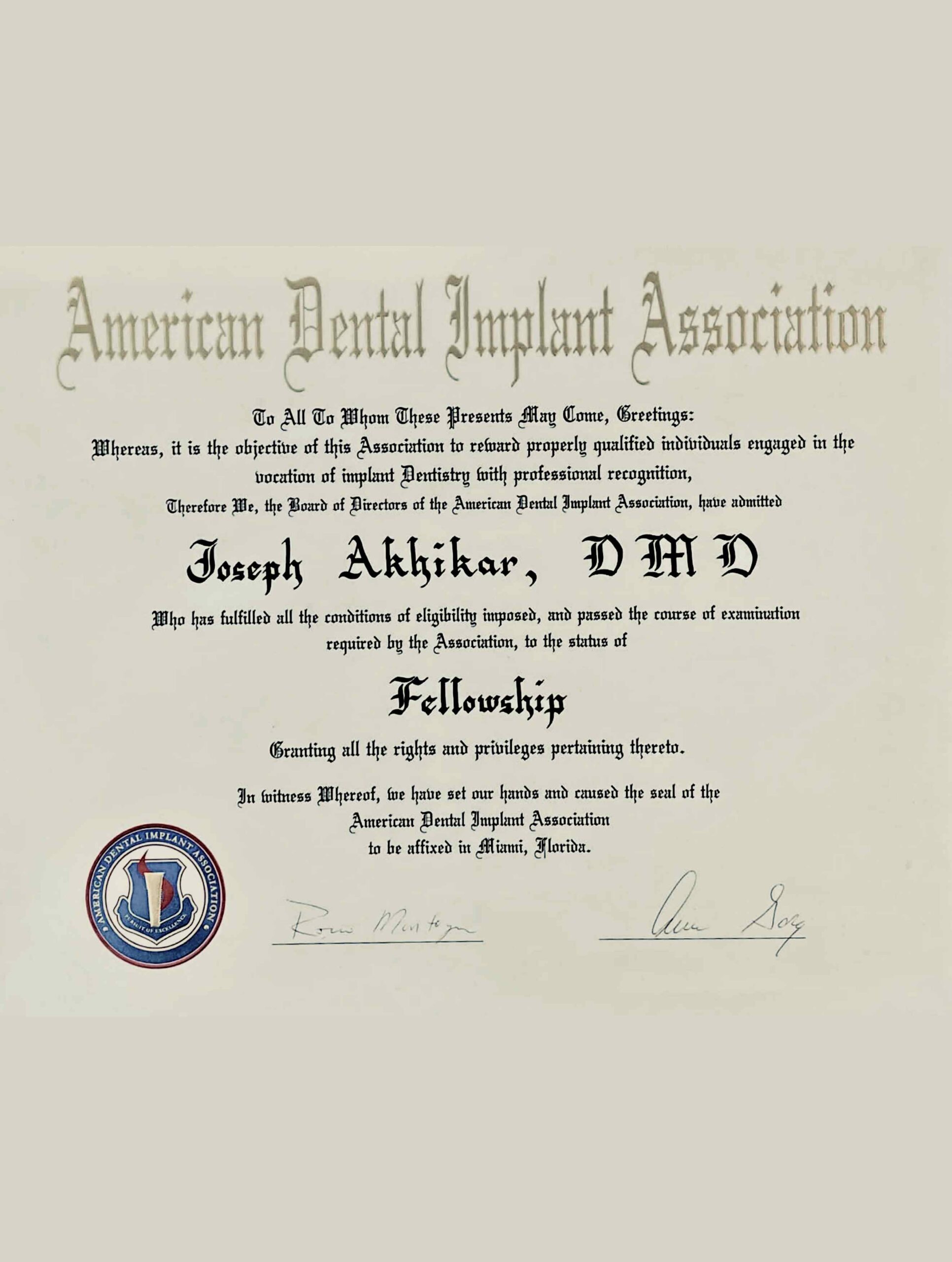 Glenview dentist - Certificate